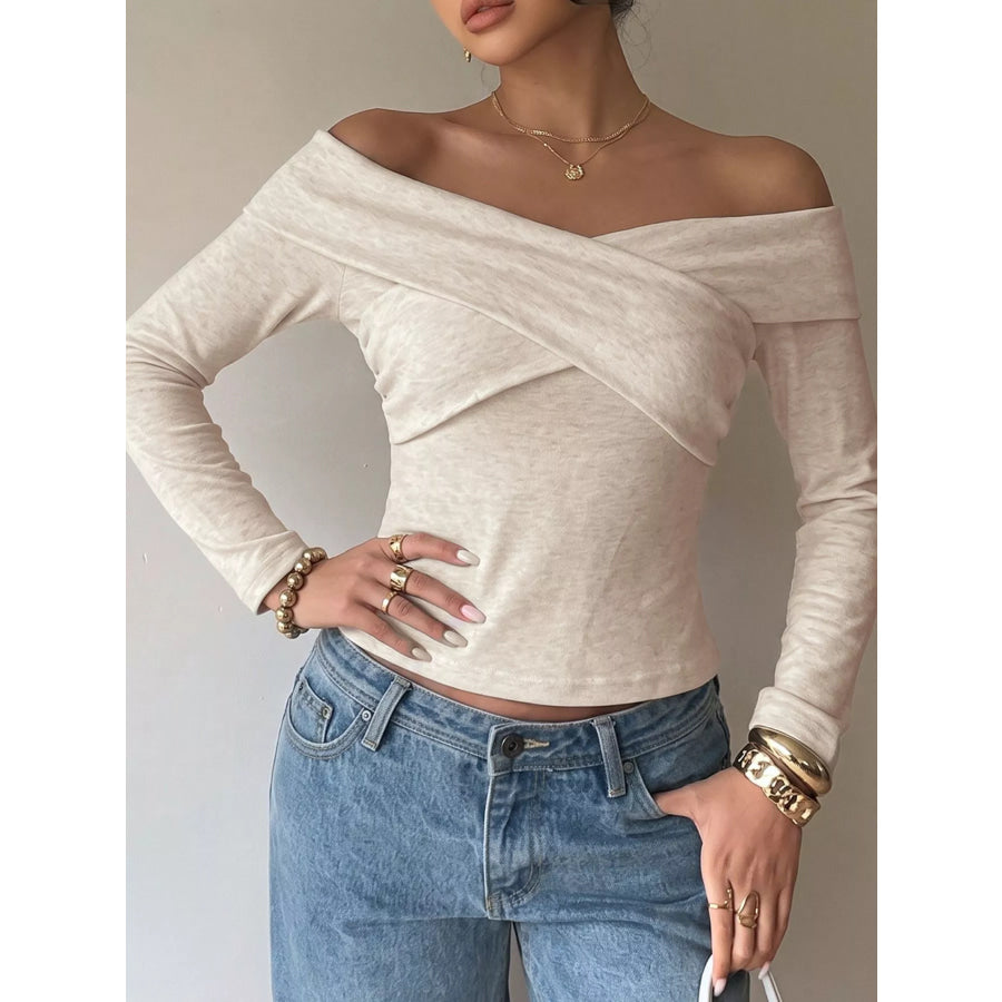 Crisscross Off-Shoulder Long Sleeve Top Apparel and Accessories