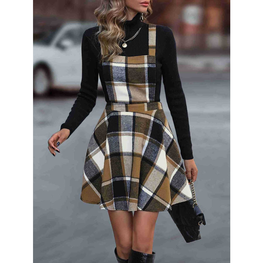 Crisscross Plaid Wide Strap Overall Dress Apparel and Accessories