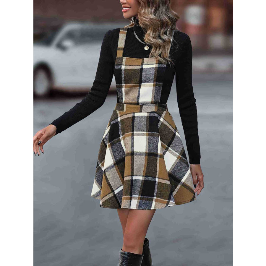 Crisscross Plaid Wide Strap Overall Dress Apparel and Accessories