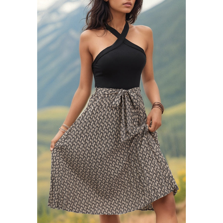 Crisscross Printed Halter Neck Dress Apparel and Accessories