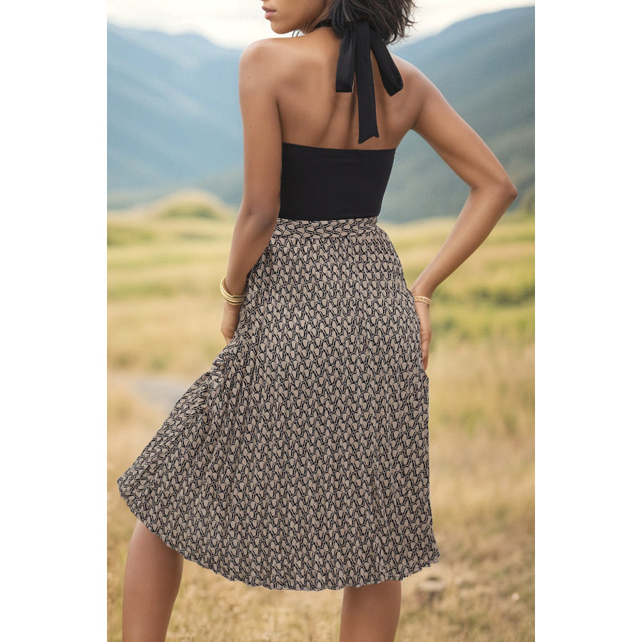 Crisscross Printed Halter Neck Dress Apparel and Accessories