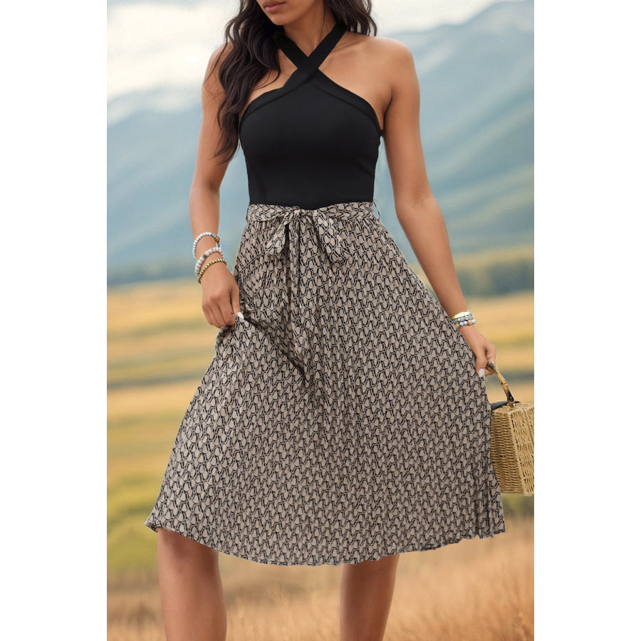 Crisscross Printed Halter Neck Dress Apparel and Accessories