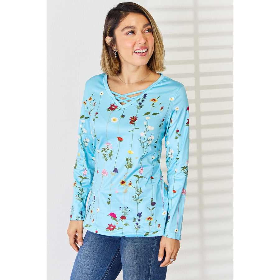 Crisscross Printed Long Sleeve T-Shirt Apparel and Accessories