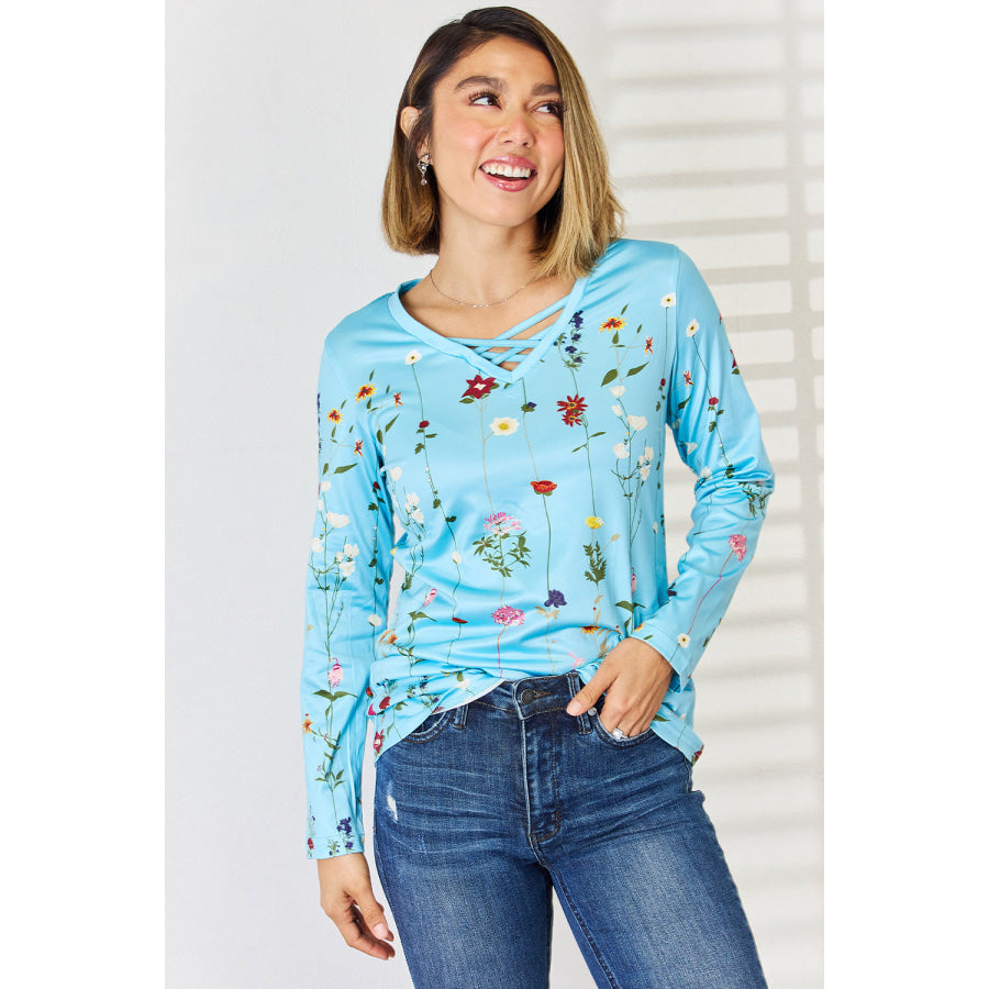 Crisscross Printed Long Sleeve T-Shirt Apparel and Accessories