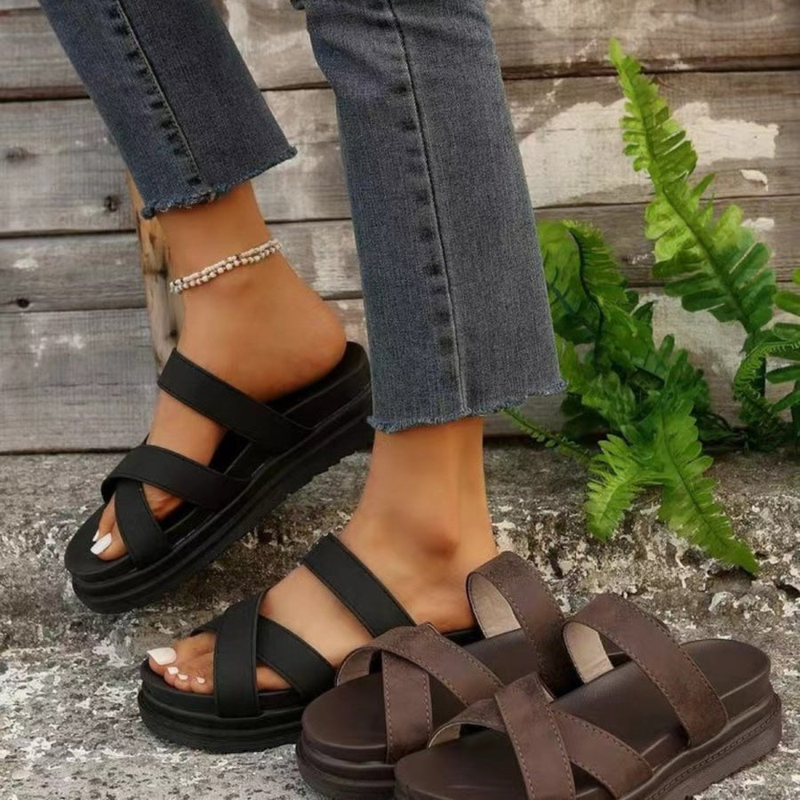 Crisscross PU Leather Flat Sandals Apparel and Accessories