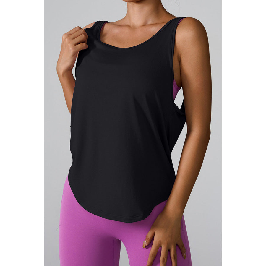 Crisscross Round Neck Active Tank Black / S Apparel and Accessories