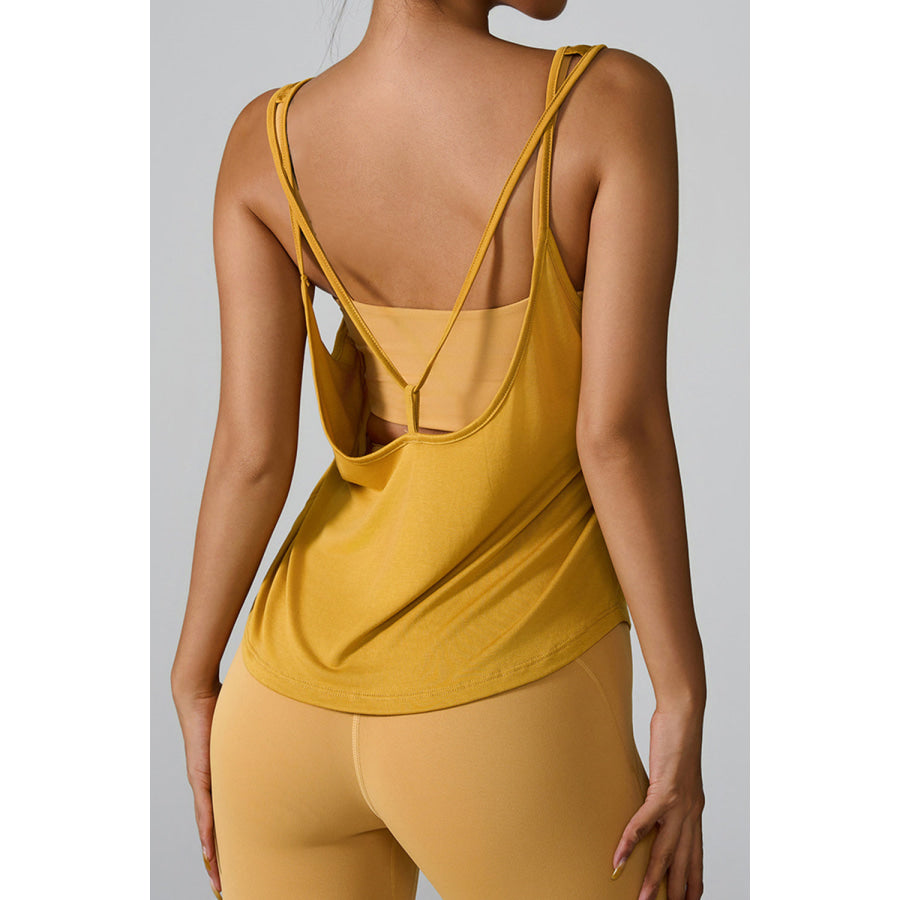 Crisscross Round Neck Active Tank Mustard / S Apparel and Accessories