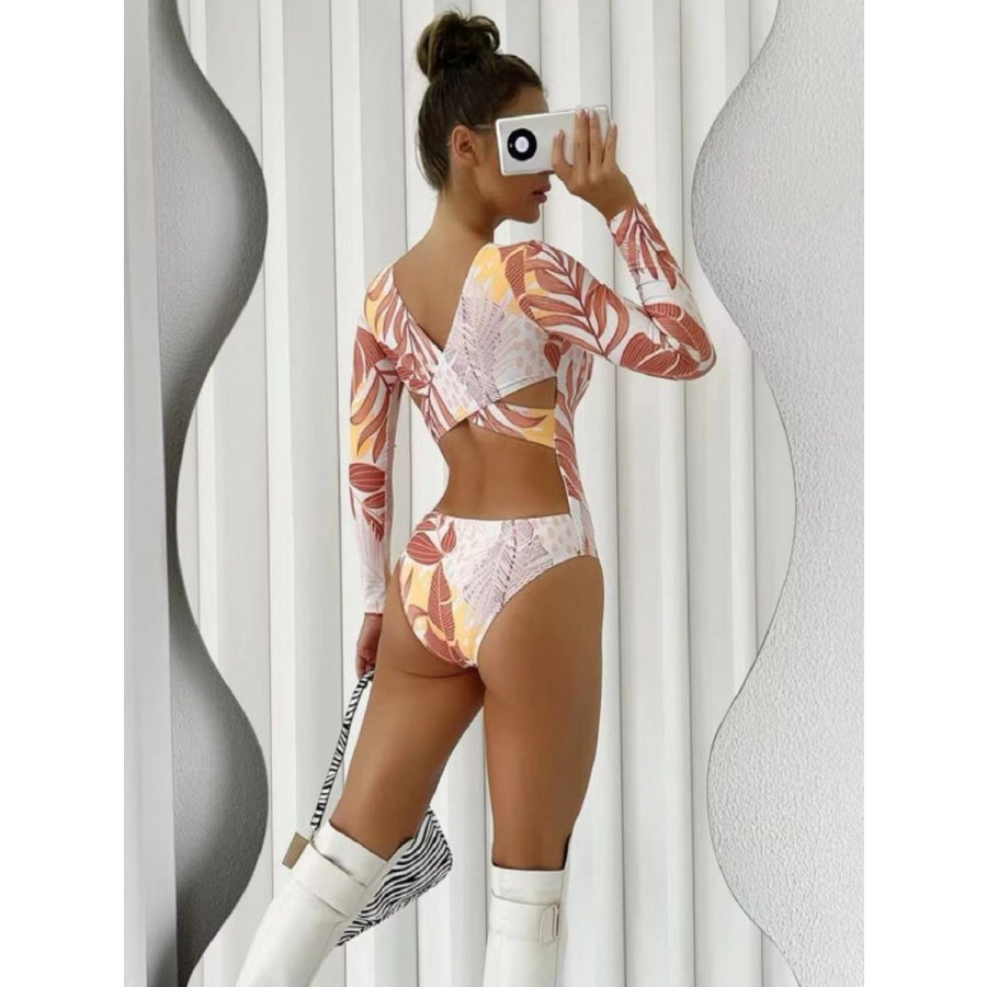Crisscross Round Neck Long Sleeve Swimwear Apparel and Accessories