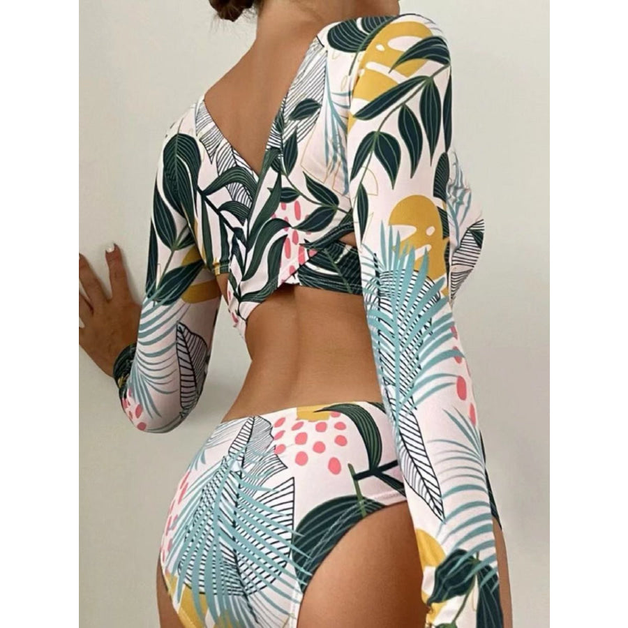 Crisscross Round Neck Long Sleeve Swimwear Apparel and Accessories