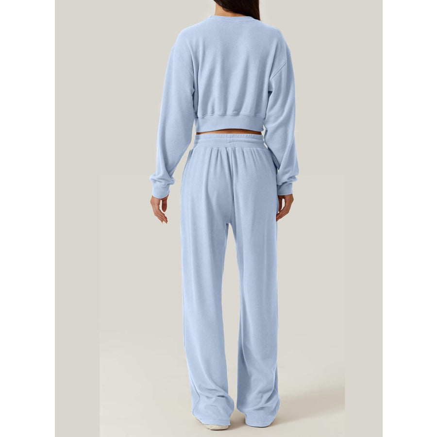 Crisscross Round Neck Top and Drawstring Pants Set Apparel and Accessories