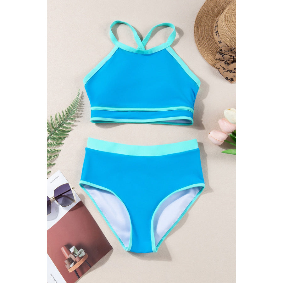 Crisscross Round Neck Two-Piece Swim Set Apparel and Accessories