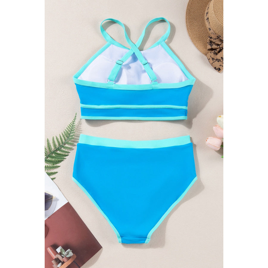 Crisscross Round Neck Two-Piece Swim Set Apparel and Accessories