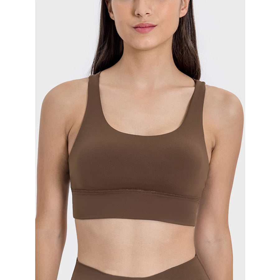 Crisscross Scoop Neck Active Tank Brown / 4 Apparel and Accessories