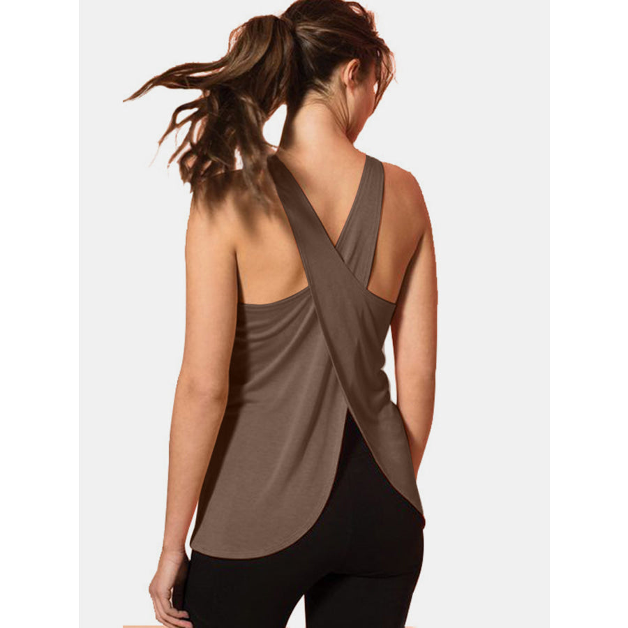 Crisscross Scoop Neck Active Tank Coffee Brown / S