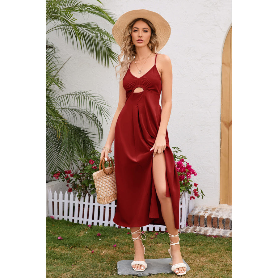 Crisscross Smocked Spaghetti Strap Dress Wine / S Apparel and Accessories