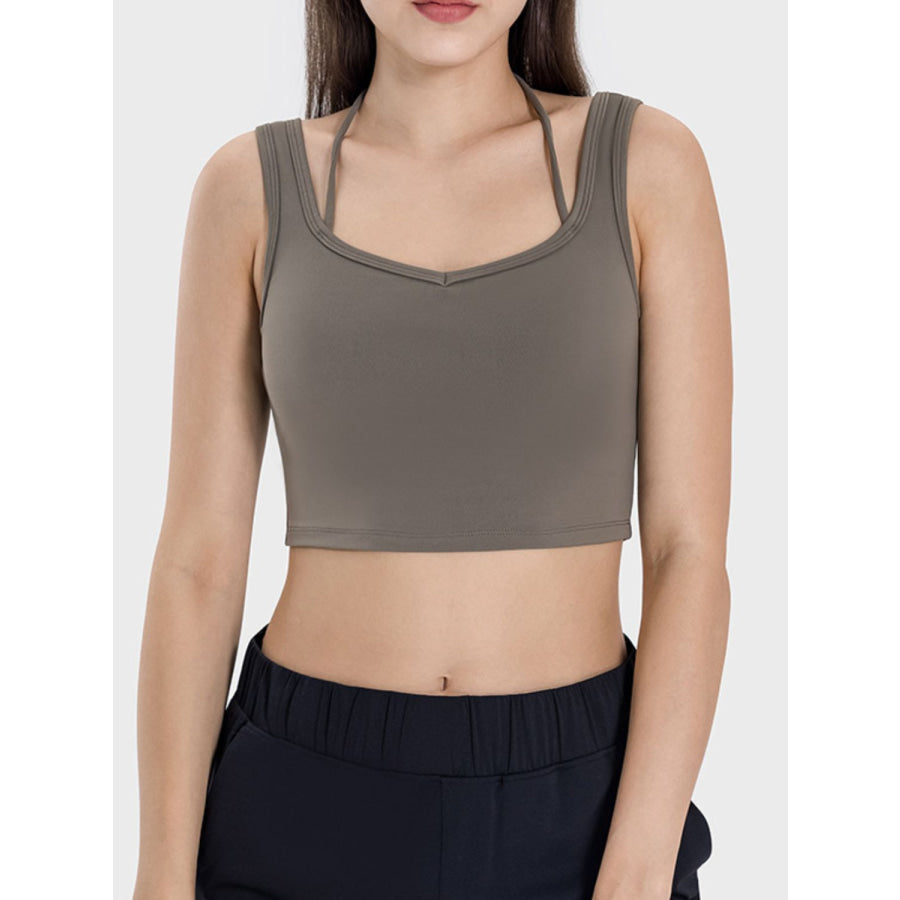 Crisscross Square Neck Active Tank Dark Green / 4 Apparel and Accessories