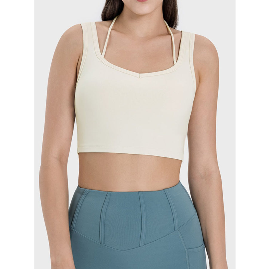 Crisscross Square Neck Active Tank Beige / 4 Apparel and Accessories