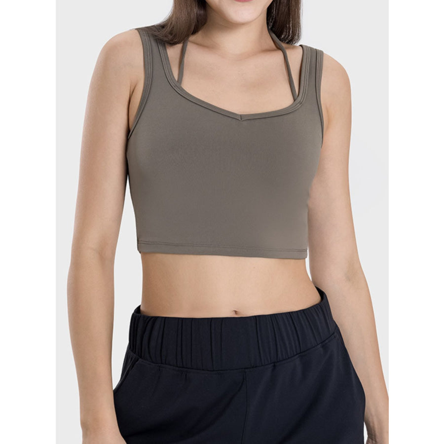 Crisscross Square Neck Active Tank Dark Green / 4 Apparel and Accessories