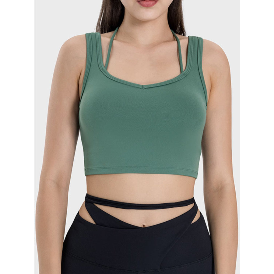 Crisscross Square Neck Active Tank Mocha / 4 Apparel and Accessories