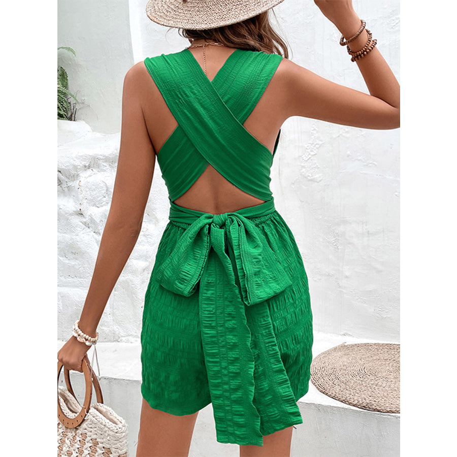 Crisscross Tied V - Neck Romper Apparel and Accessories