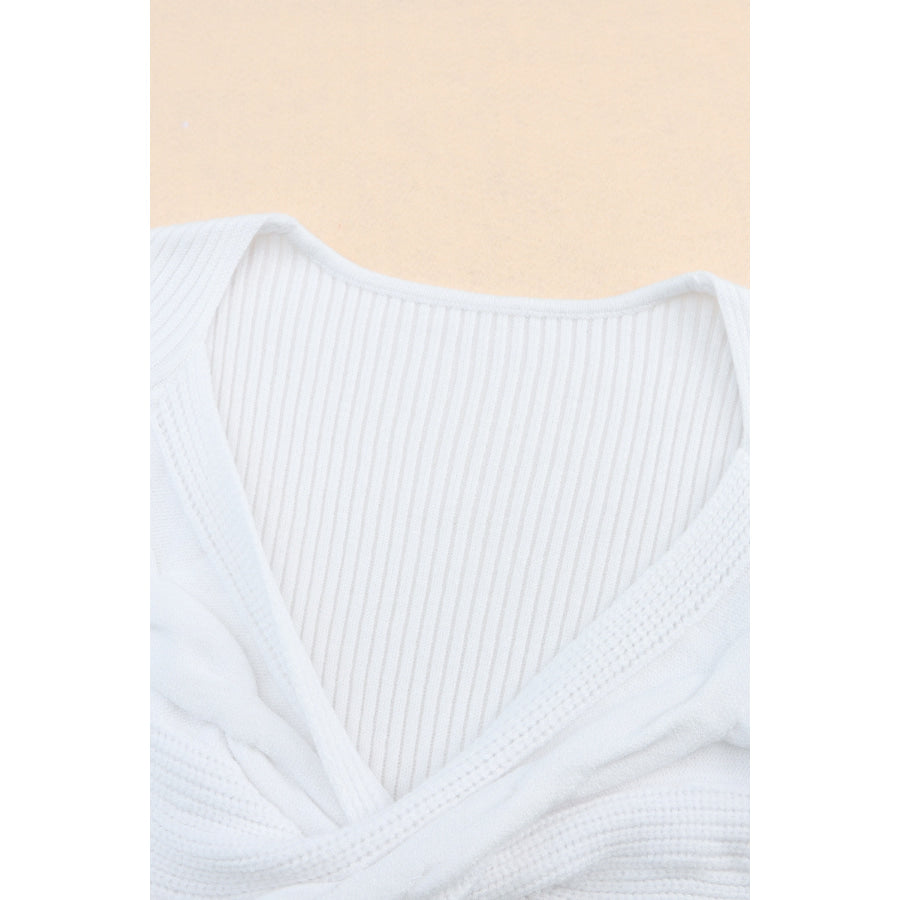 Crisscross V Neck Long Sleeve Knit Top Apparel and Accessories