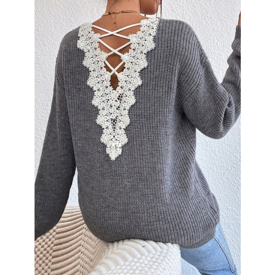 Crisscross V-Neck Long Sleeve Sweater Apparel and Accessories