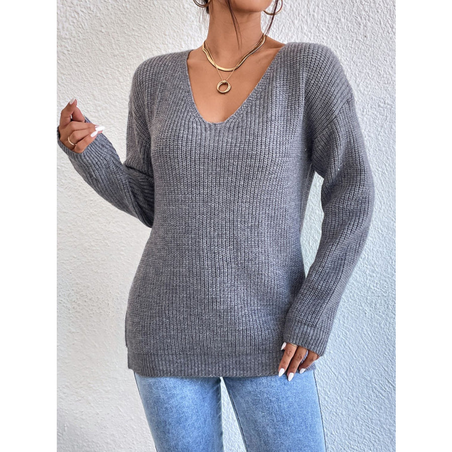 Crisscross V-Neck Long Sleeve Sweater Apparel and Accessories