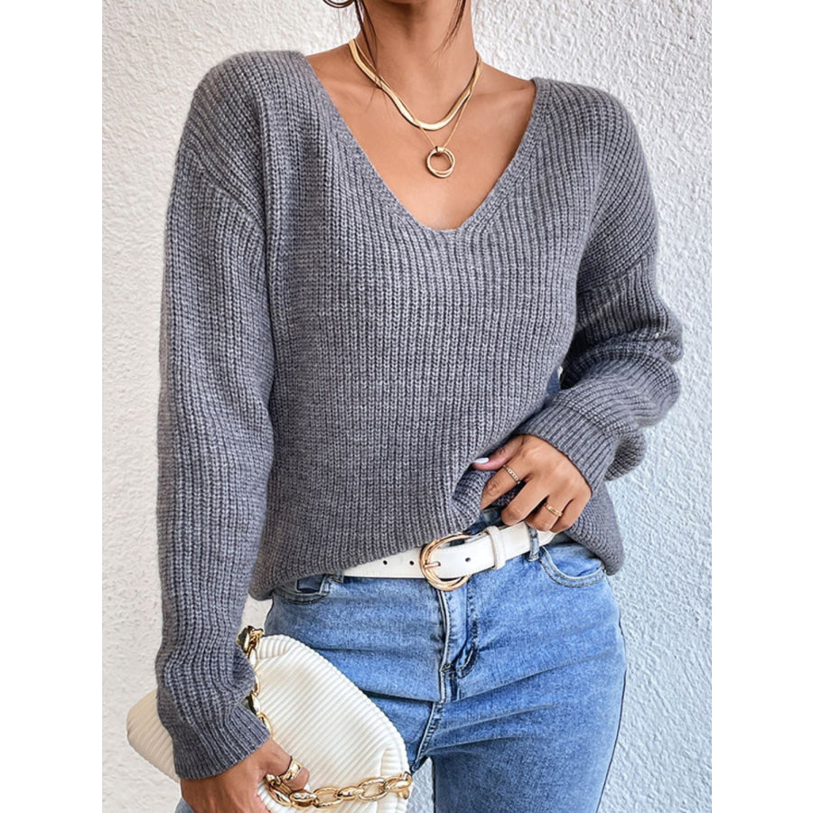 Crisscross V-Neck Long Sleeve Sweater Apparel and Accessories