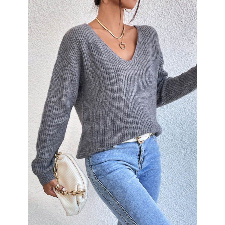 Crisscross V-Neck Long Sleeve Sweater Apparel and Accessories