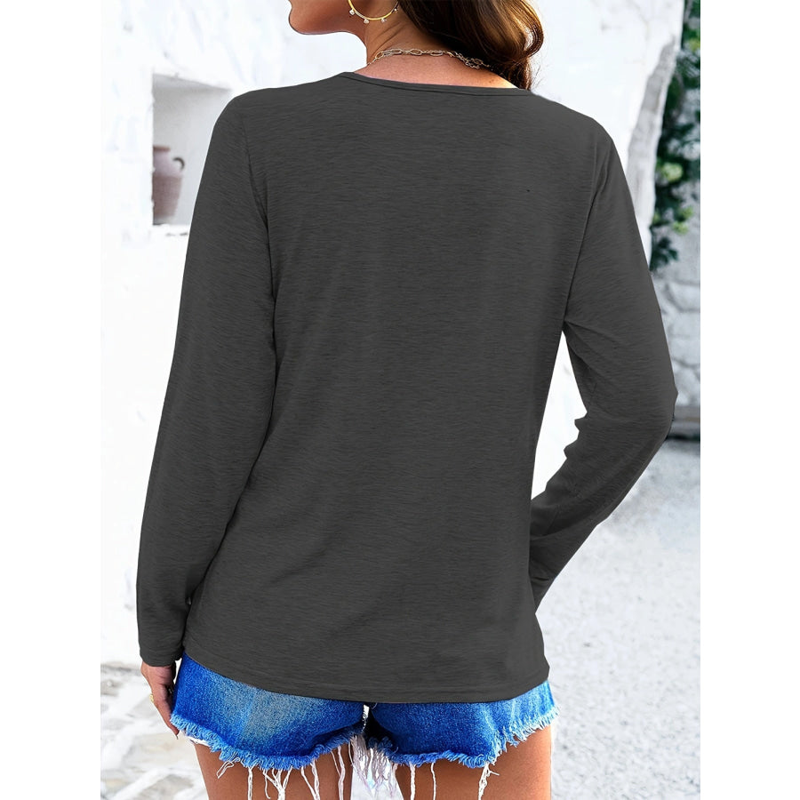 Crisscross V-Neck Long Sleeve T-Shirt Apparel and Accessories