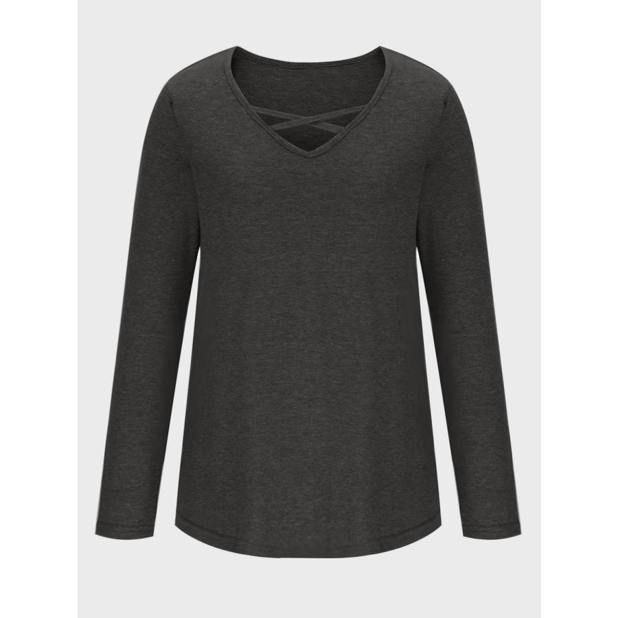 Crisscross V-Neck Long Sleeve T-Shirt Apparel and Accessories