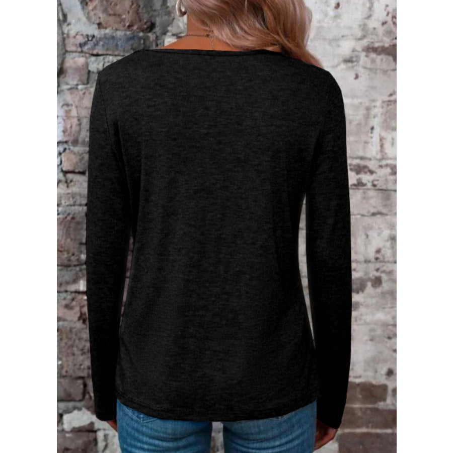 Crisscross V-Neck Long Sleeve T-Shirt Apparel and Accessories