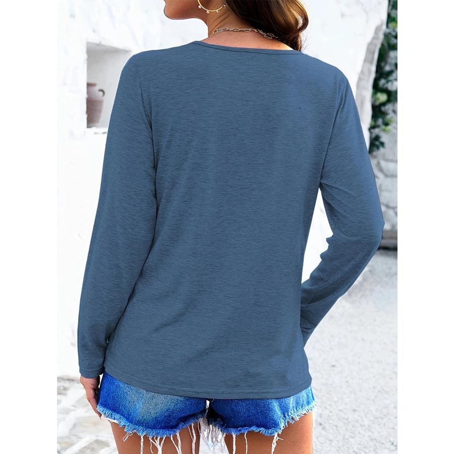 Crisscross V-Neck Long Sleeve T-Shirt Apparel and Accessories