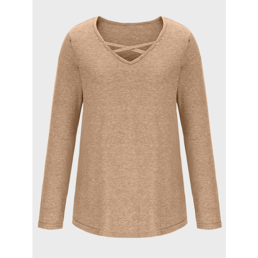 Crisscross V-Neck Long Sleeve T-Shirt Apparel and Accessories