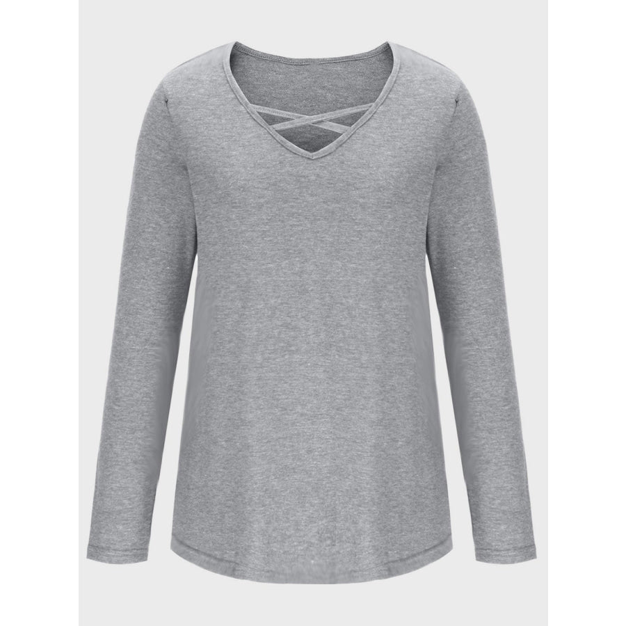 Crisscross V-Neck Long Sleeve T-Shirt Apparel and Accessories