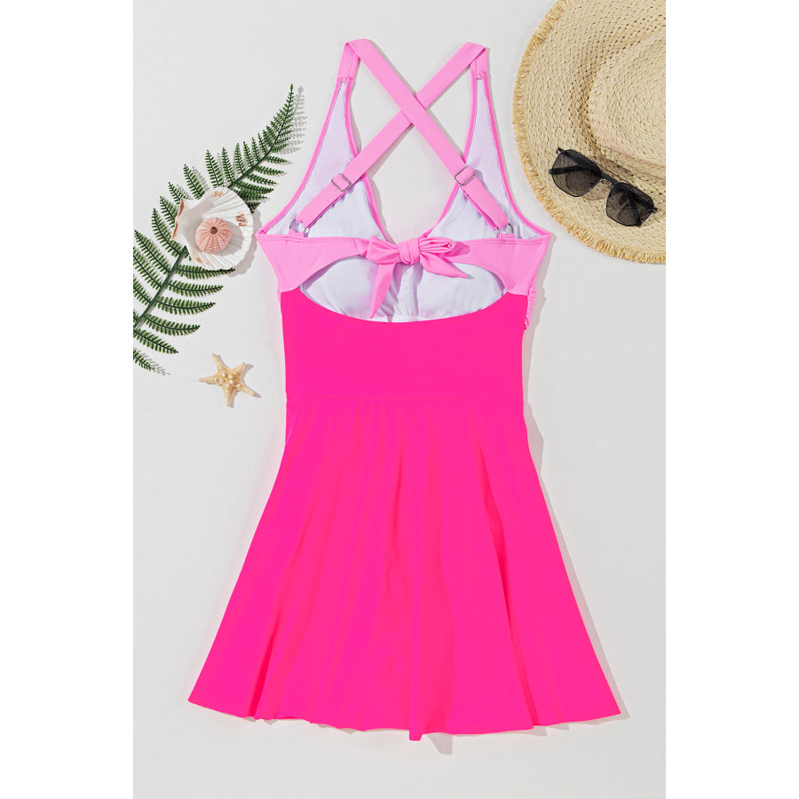 Crisscross V-Neck One-Piece Swimwear Apparel and Accessories