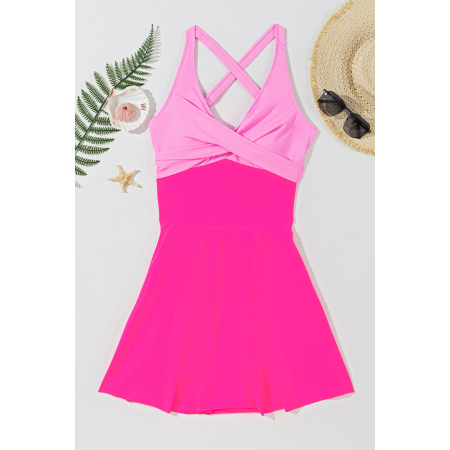 Crisscross V-Neck One-Piece Swimwear Apparel and Accessories