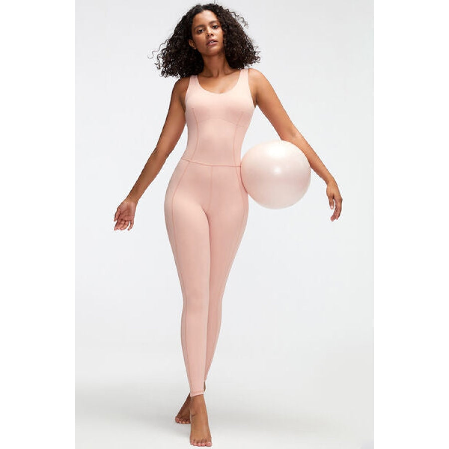 Crisscross Wide Strap Active Jumpsuit Blush Pink / S Clothing