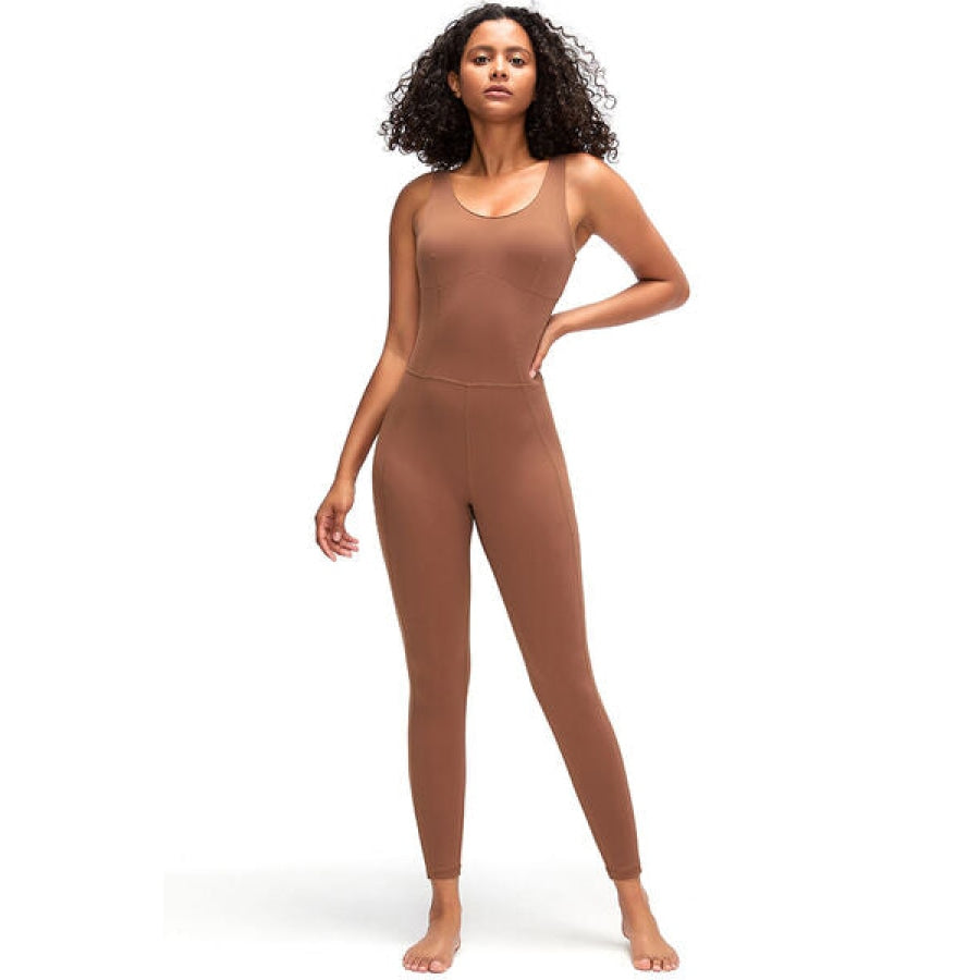 Crisscross Wide Strap Active Jumpsuit Chestnut / S Clothing