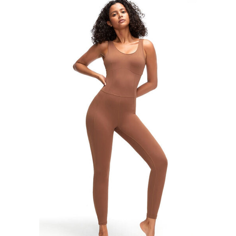 Crisscross Wide Strap Active Jumpsuit Clothing