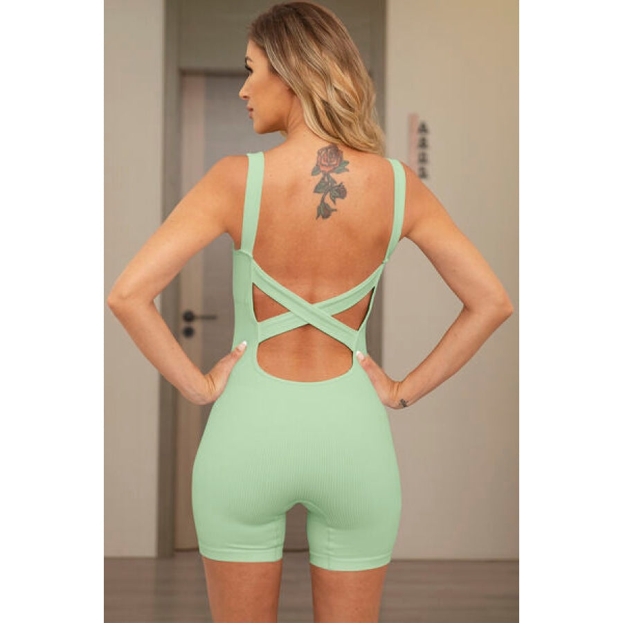 Crisscross Wide Strap Active Romper Clothing