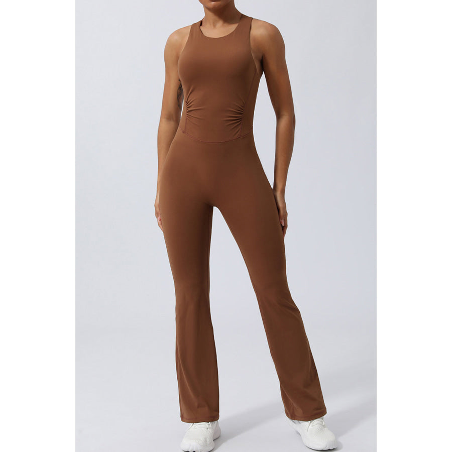 Crisscross Wide Strap Sleeveless Jumpsuit Chestnut / S Apparel and Accessories