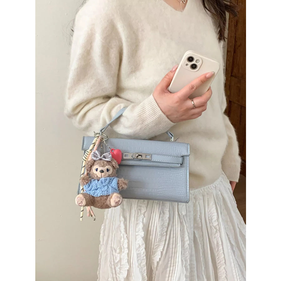 Croc-Embossed Leather Crossbody Bag Blue / One Size Apparel and Accessories