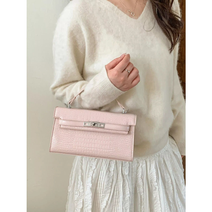 Croc-Embossed Leather Crossbody Bag Pink / One Size Apparel and Accessories