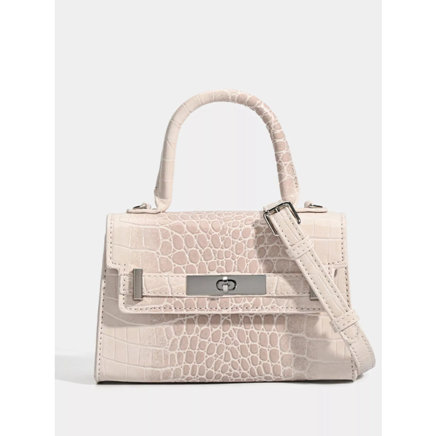 Croc-Embossed Top Handle Handbag Off-white / One Size Apparel and Accessories
