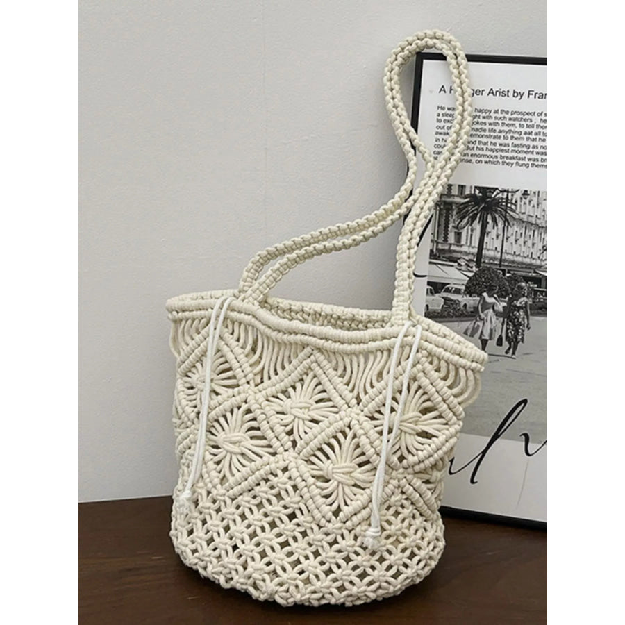 Crochet Bucket Shoulder Bag Off-white / One Size Apparel and Accessories
