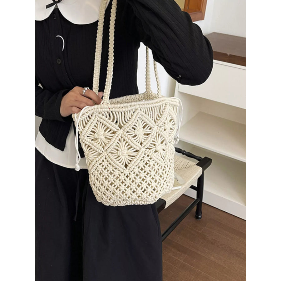 Crochet Bucket Shoulder Bag Off-white / One Size Apparel and Accessories