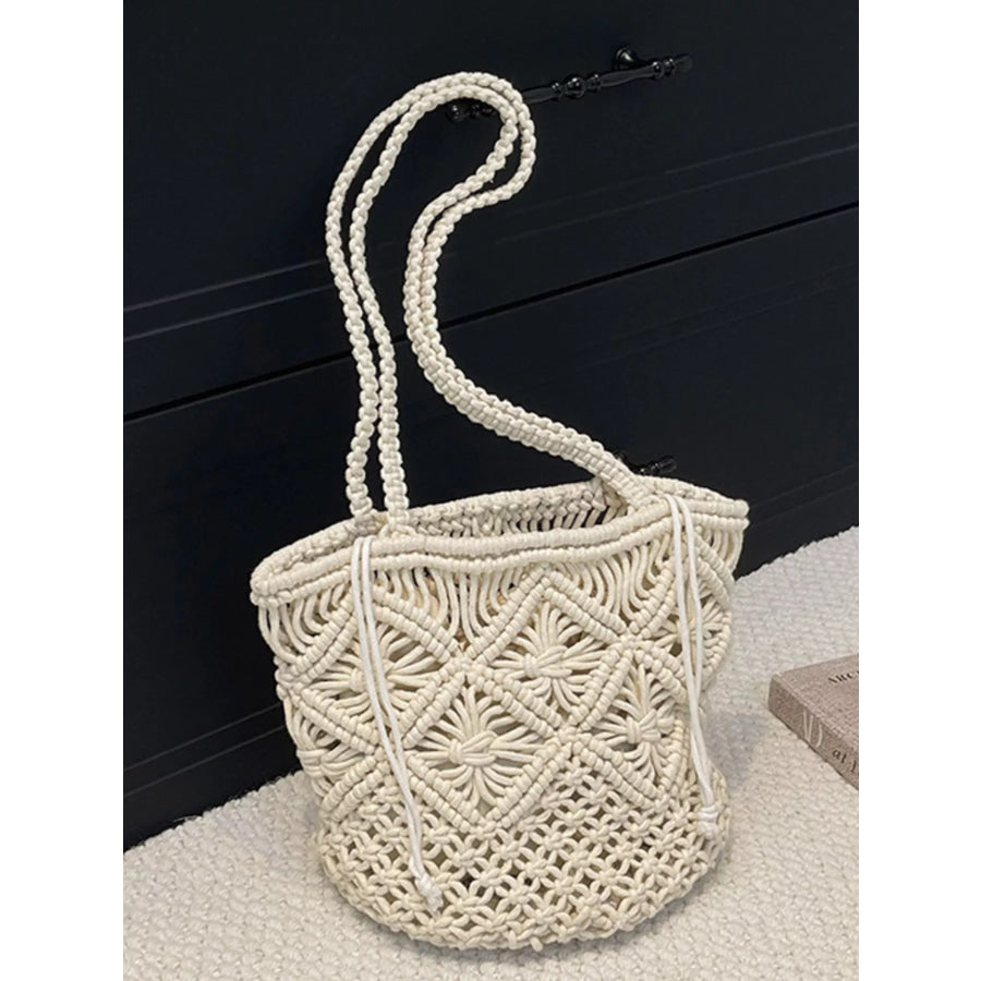 Crochet Bucket Shoulder Bag Off-white / One Size Apparel and Accessories