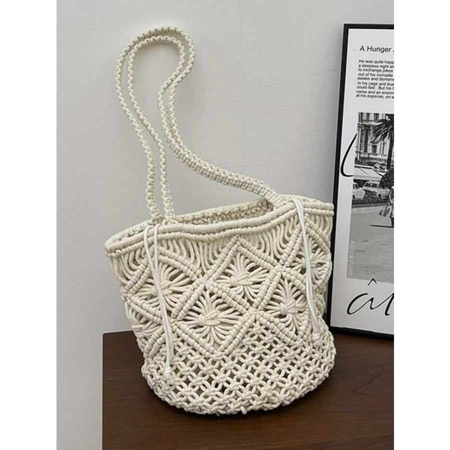 Crochet Bucket Shoulder Bag Off-white / One Size Apparel and Accessories