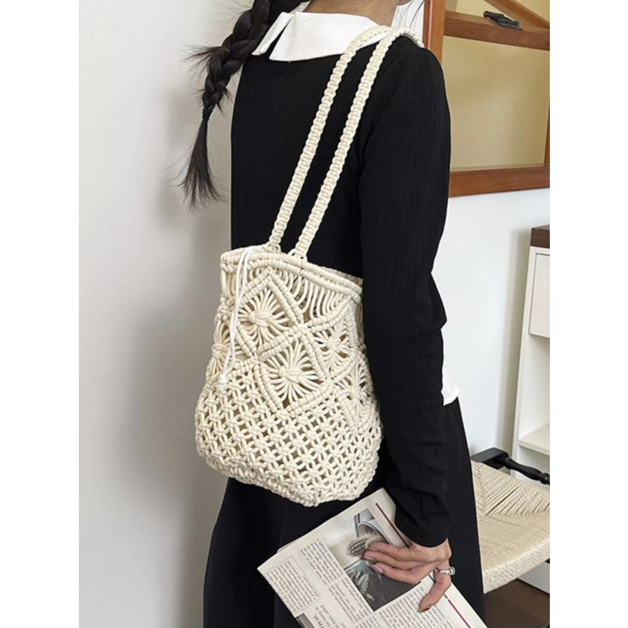 Crochet Bucket Shoulder Bag Off-white / One Size Apparel and Accessories